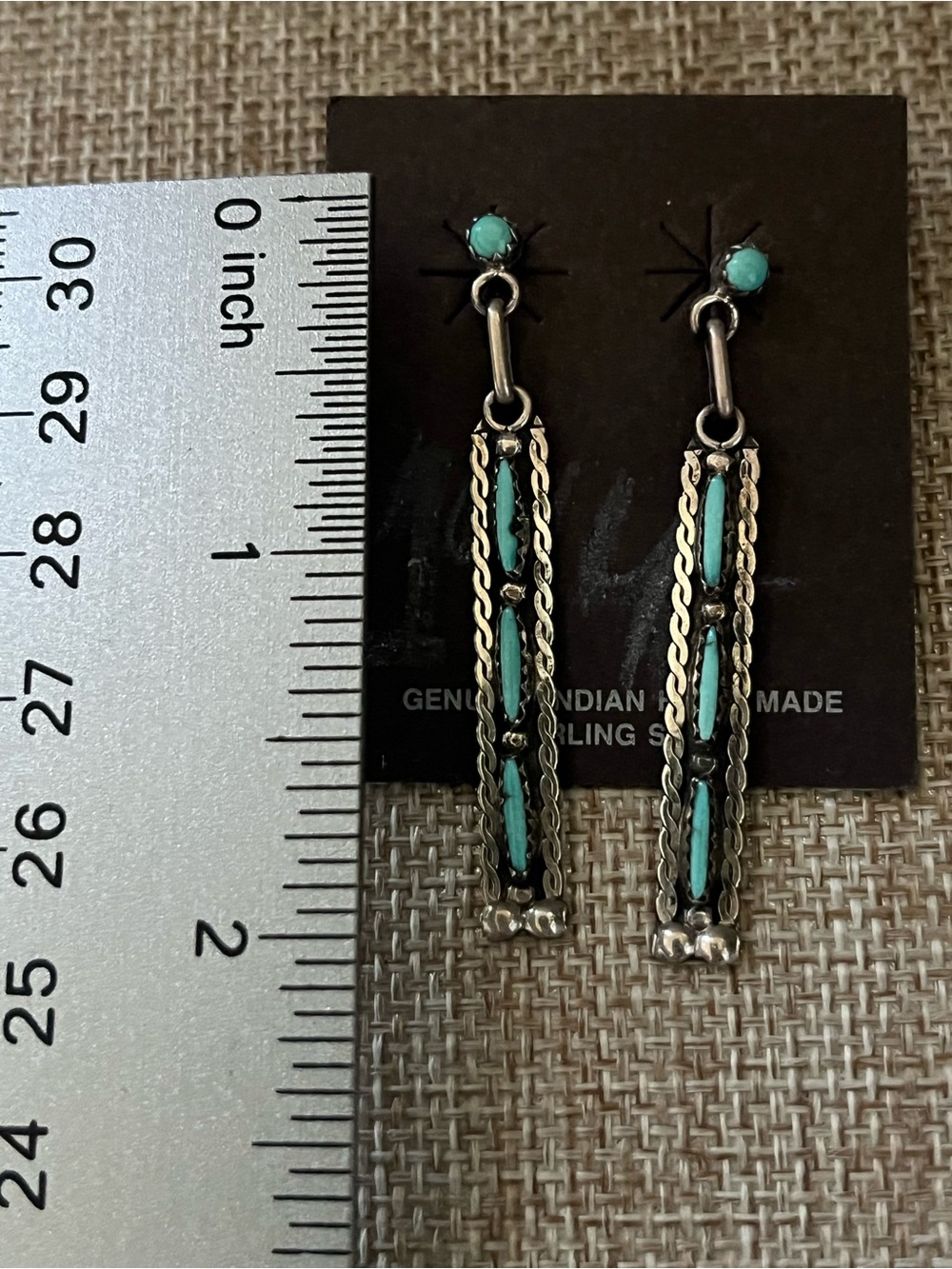 Sterling Silver Turquoise Drop Earrings - Handmade Southwestern Style - Picture 3 of 7